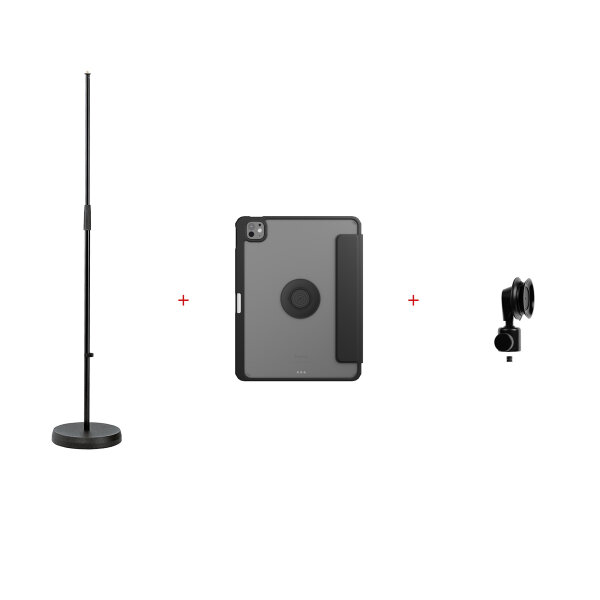 iPad-Notenständer-Set: Stativ K&M 26000 + Fidlock VACUUM-Halterung + iPad-Hülle